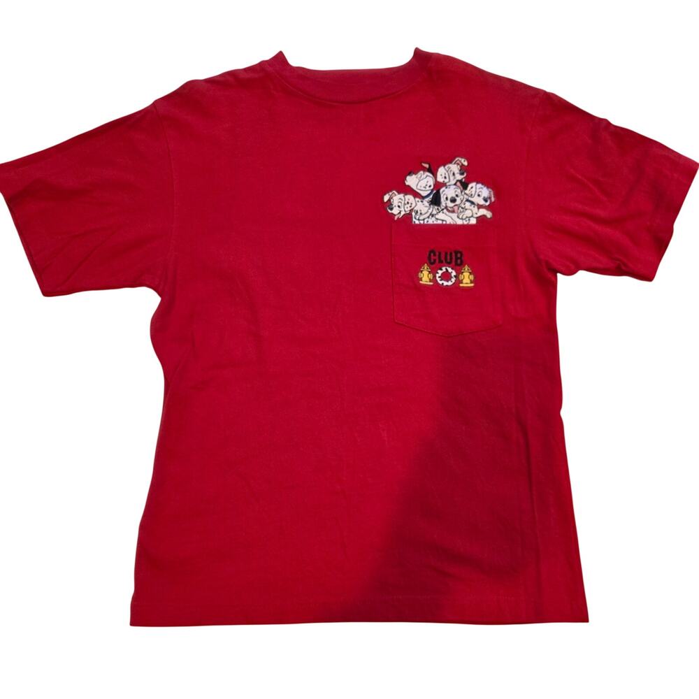 Vintage Disney Store 101 Dalmatians 90s Embroidered Pocket T-Shirt Small Red